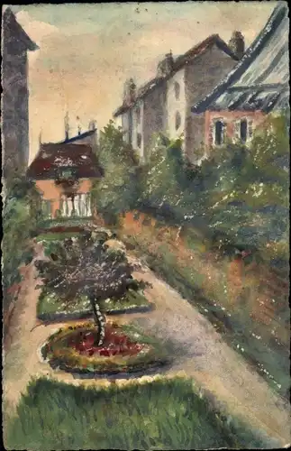 Handgemalt Ak Blick in einen Garten