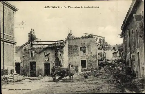 Ak Sampigny Meuse, La Place apres le bombardement, Kriegszerstörung 1. WK