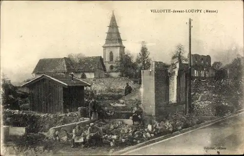 Ak Villotte devant Louppy Meuse, Dorfpartie, Kriegszerstörung 1. WK