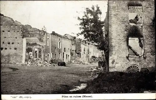 Ak Pillon Meuse, Ruines, Kriegszerstörung I. WK