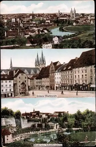 Ak Cheb Eger Region Karlsbad, Panorama, Unterer Marktplatz, Blick vom Schustersprung