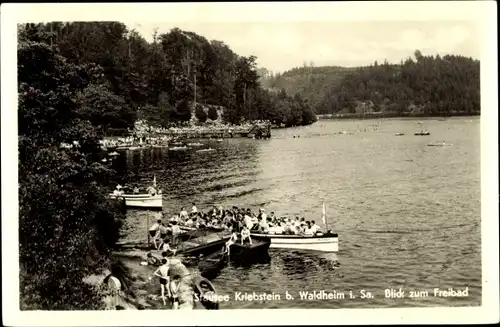 Ak Kriebstein in Sachsen, Freibad, Stausee