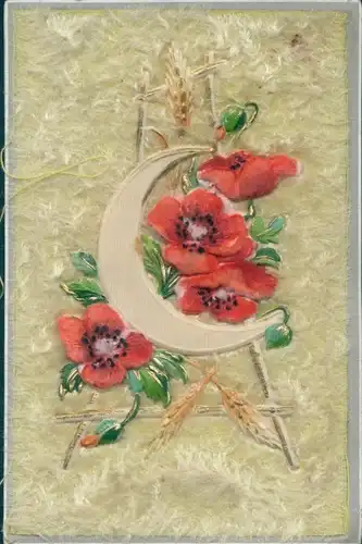 Ak Mond, Mohn, Kitsch, Getreide