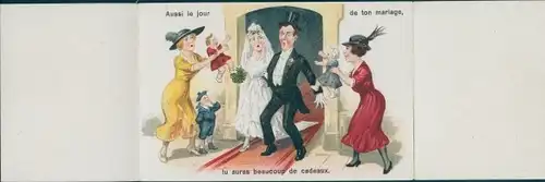 Klapp Ak Mann mit Liebhaberinnen, Hochzeit, Babys, Verärgerte Frauen mit Babys, Affäre, Humor