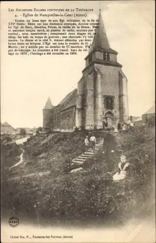 Ak Nampcelles la Cour Aisne, Eglise fortifiée, Wehrkirche