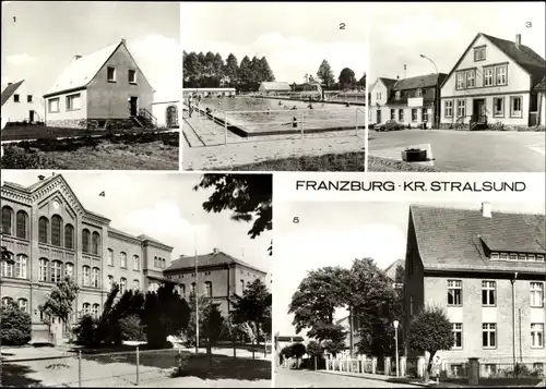 Ak Franzburg in Vorpommern, Schwimmhalle, Marktplatz, Schule, Internat