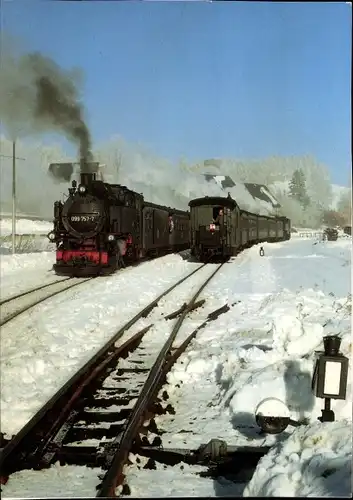 Ak Hammerunterwiesenthal Oberwiesenthal im Erzgebirge, Zugkreuzung, Winter