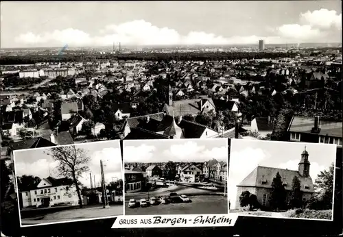 Ak Bergen Enkheim Frankfurt am Main, Panorama, Kirche, Ortspartien