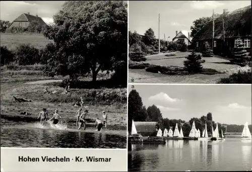 Ak Hohen Viecheln in Mecklenburg, Badestelle, Fritz Reuter Straße, Segelboote auf dem Schweriner See