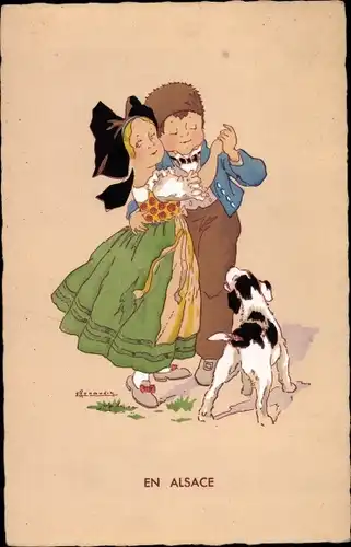 Künstler Ak En Alsace, Elsässer Tracht