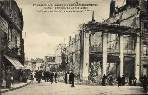 Ak Saint Quentin Aisne, Incendie des Etablissements Seret Freres, Le 19 Mai 1908