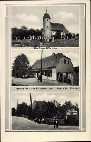 Ak Döbrichau Beilrode in Sachsen, Kirche, Gasthof zur Friedenseiche