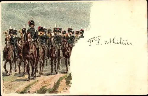 Künstler Litho Niederländische Soldaten zu Pferden, Cavalerie Muziek