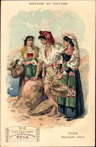 Litho Histoire du Costume, Napolitains actuels, Frauen in Tracht, Musculosine Byla