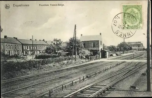 Ak Erquelinnes Wallonien Hennegau, Frontiere Franco Belge, Bahnhof, Gleisseite