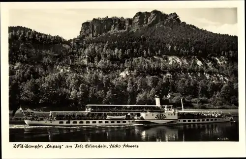 Ak Bad Schandau an der Elbe, DSU Dampfer Leipzig am Fels Lilienstein, Salondampfer