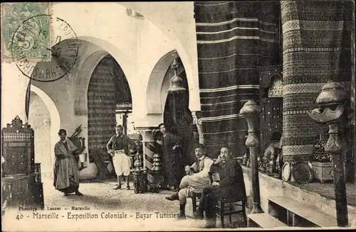 Ak Marseille Bouches du Rhône, Exposition Coloniale, Bazar Tunisien