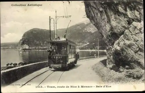 Ak Eze Alpes Maritimes, Route de Nice a Monaco, la Baie d'Eze, Straßenbahn 10