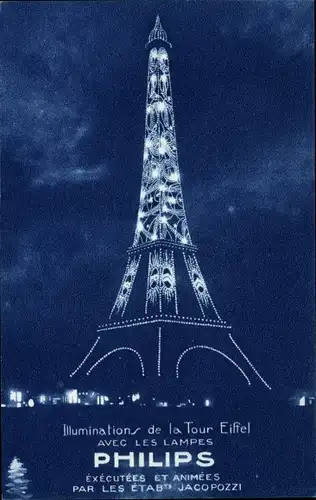 Künstler Ak Paris VII., Tour Eiffel, Illumination avec les Lampes Philips, Reklame, Eiffelturm