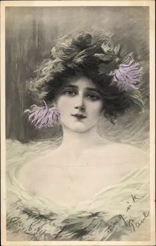 Künstler Ak Frauenportrait, Dame mit Blumen im Haar