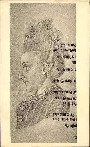 Künstler Ak Goethe, Handzeichnung, Portrait seiner Schwester Cornelie