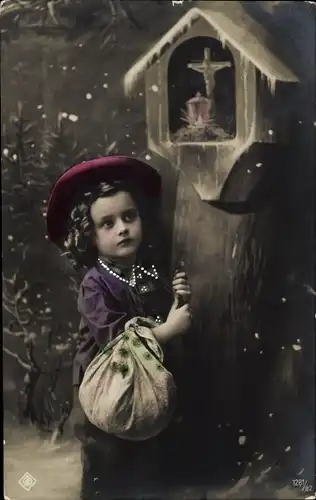 Ak Kind mit Wanderstock und Bündel, Wegandacht