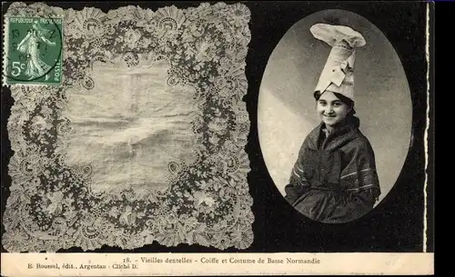 Ak Vieilles Dentelles, Costume Basse Normandie, Klöppelwerk