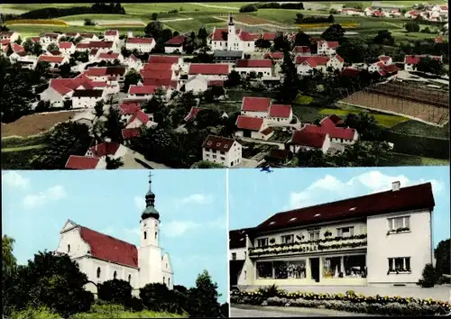 Ak Schweitenkirchen Bayern, Panorama, Kirche, Haus, Blumen