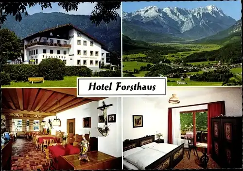 Ak Oberau in Oberbayern, Hotel Forsthaus, Innenansicht