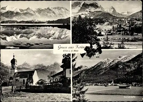 Ak Krün in Oberbayern, Barmsee, Seinsköpfe, Karwendelgebirge