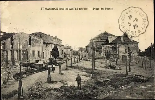 Ak Saint Maurice sous les Côtes Meuse, Place du Paquis
