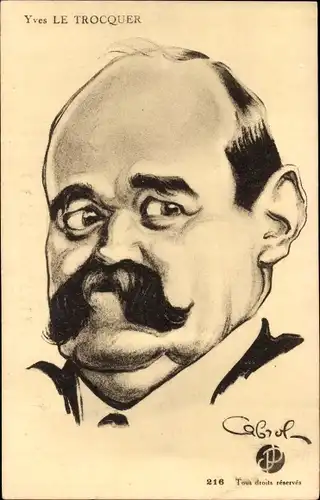 Ak Yves le Trocquer, französischer Politiker, Verkehrsminister, Karikatur