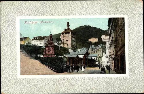 Passepartout Ak Karlovy Vary Karlsbad Stadt, Marktplatz