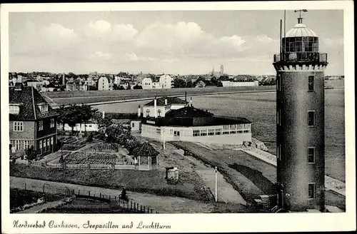 Ak Nordseebad Cuxhaven, Seepavillon und Leuchtturm