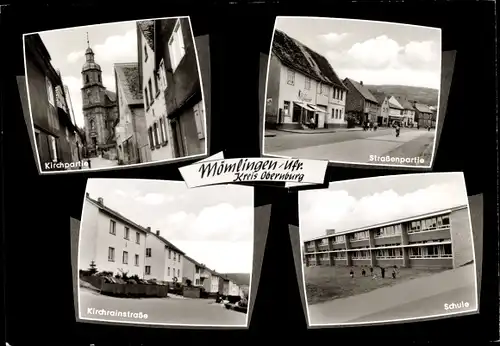 Ak Mömlingen im Odenwald Unterfranken, Straßenpartie, Kirche, Kirchrainstraße, Schule