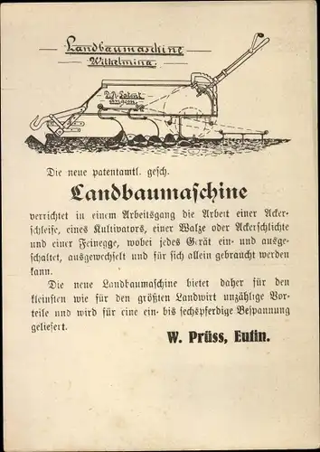 Ak Eutin in Ostholstein, Maschinenfabrik W. Prüss, Landbaumaschine Wilhelmina