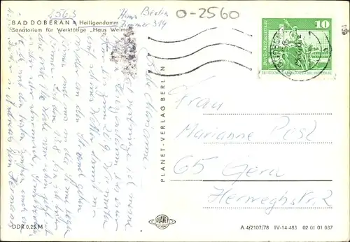Ak Bad Doberan in Mecklenburg, Sanatorium f. Werktätige Haus Weimar