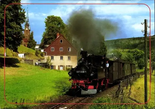Ak Hammerunterwiesenthal Oberwiesenthal im Erzgebirge, Lok 991608 mit P 14315 v. Bahnhofseinfahrt