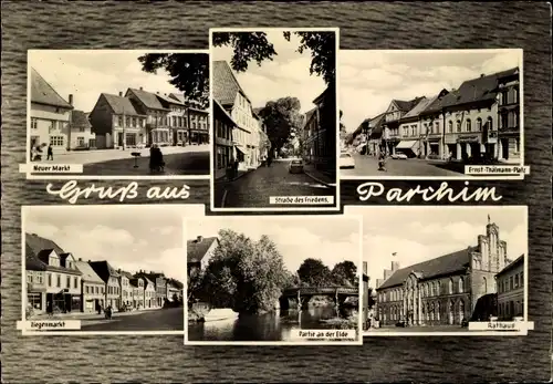 Ak Parchim in Mecklenburg, Neuer Markt, Straße des Friedens, Ernst Thälmann-Platz, Ziegenmarkt
