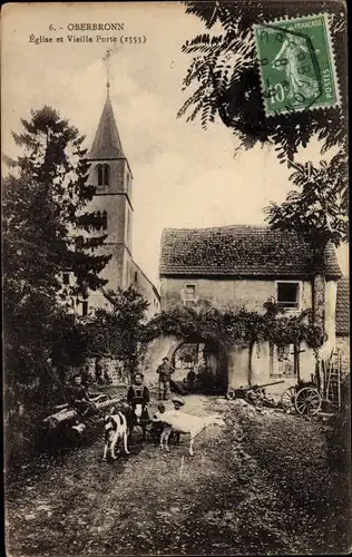 Ak Oberbronn Elsass Bas Rhin, Eglise et Vieille Porte