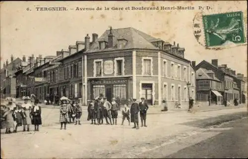 Ak Tergnier Aisne, Avenue de la Gare et Boulevard Henri Martin