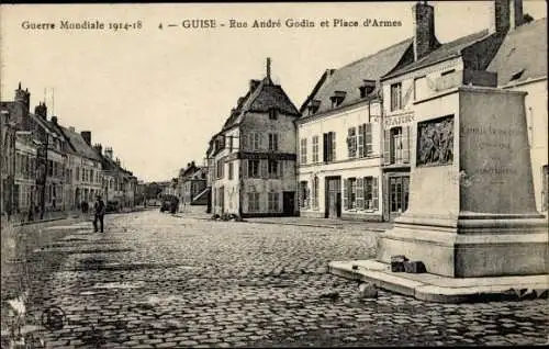 Ak Guise Aisne, Rue André Godin et Place d'Armes