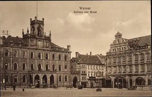 Ak Weimar in Thüringen, Rathaus und Markt