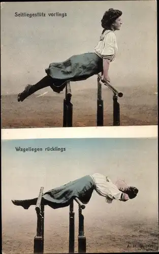 Ak Seitliegestütz vorlings, Wageliegen rücklings, Turnerin