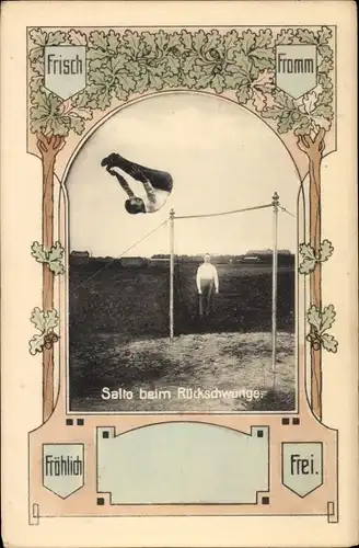 Passepartout Ak Turnen am Reck, Salto beim Rückschwung, Frisch fromm fröhlich frei