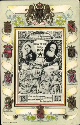 Präge Wappen Ak König Leopold II. von Belgien, Leopold I., Constitution 1831