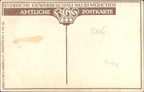 Künstler Ak Krain, W., Bayrische Gewerbeschau 1912 in München, Münchner Kindl, Maler