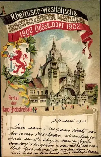 Wappen Litho Düsseldorf, Industrie u. Gewerbeausstellung 1902, Portal der Hauptindustriehalle