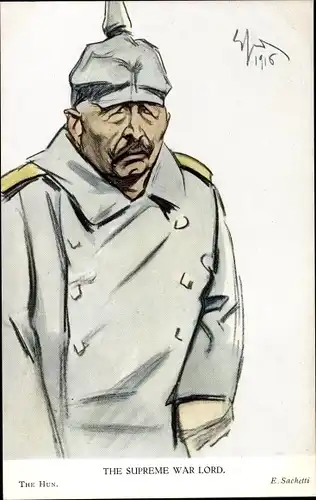 Künstler Ak Sachetti, E., The Hun, The Supreme War Lord, Karikatur Kaiser Wilhelm II.