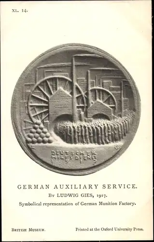 Ak Relief von Ludwig Gies, German Auxiliary Service 1917, Deutscher Hilfsdienst, Munitionsfabrik